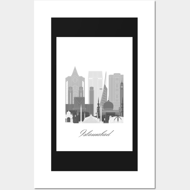 Islamabad, Pakistan, map skyline - 05 style Wall Art by GreenGreenDream